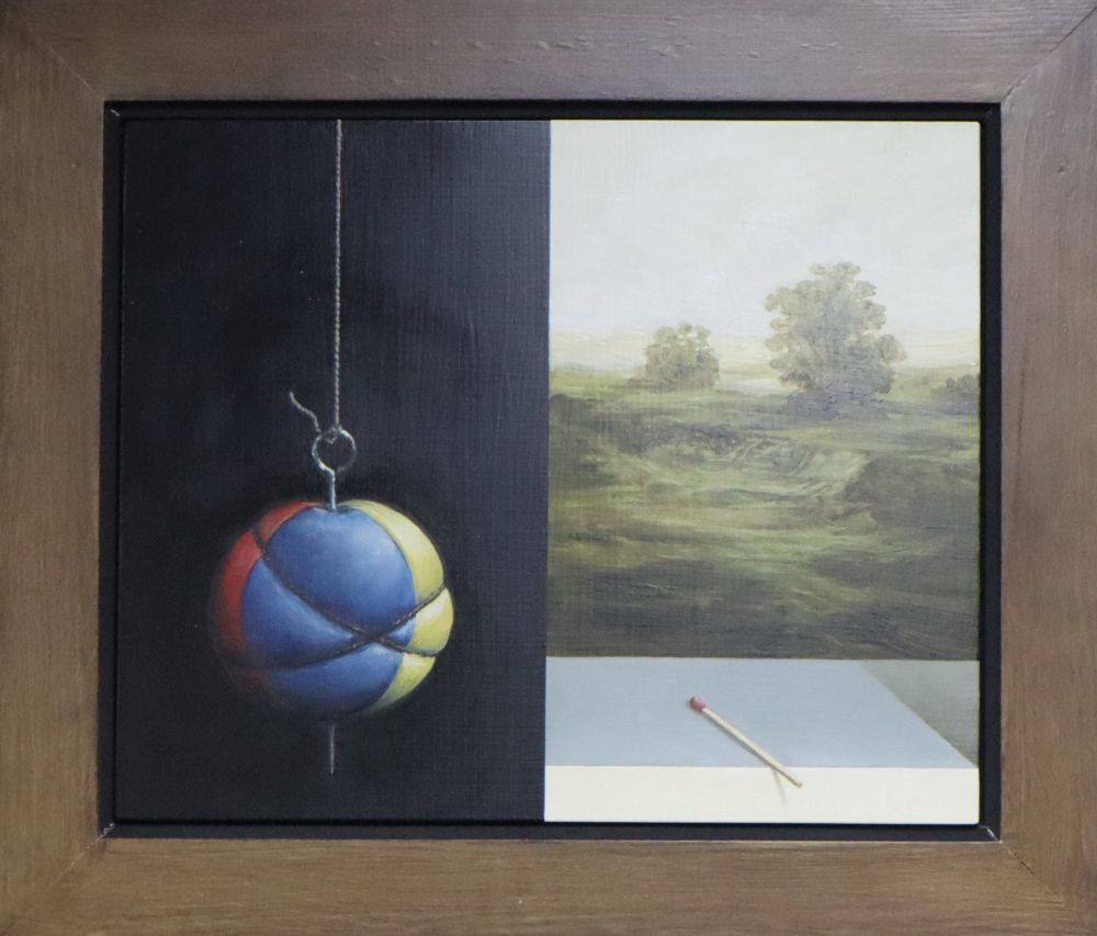 Alan Macdonald (1962-), oil on board, Nursery Crimes II, label verso, 33 x 40cm